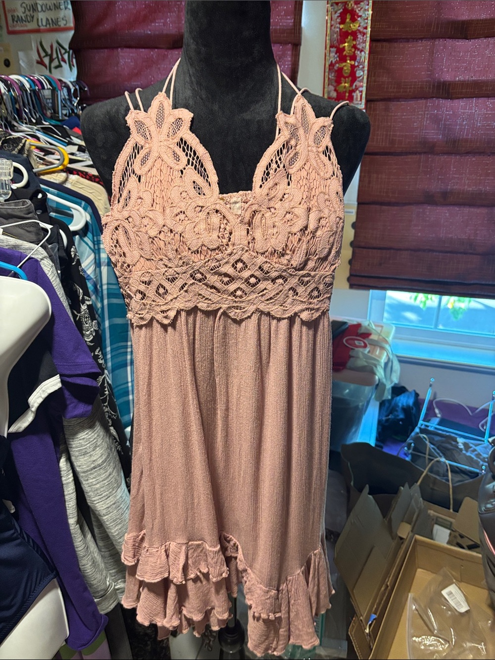 FP One - Blush Pink Crochet Bodice Ruffle Dress